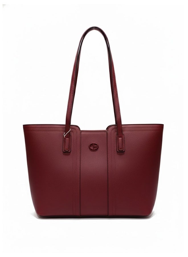 FUMES Wine red Structured Tote Bag – Premium Leather Women’s Shoulder Handbag - Image 1